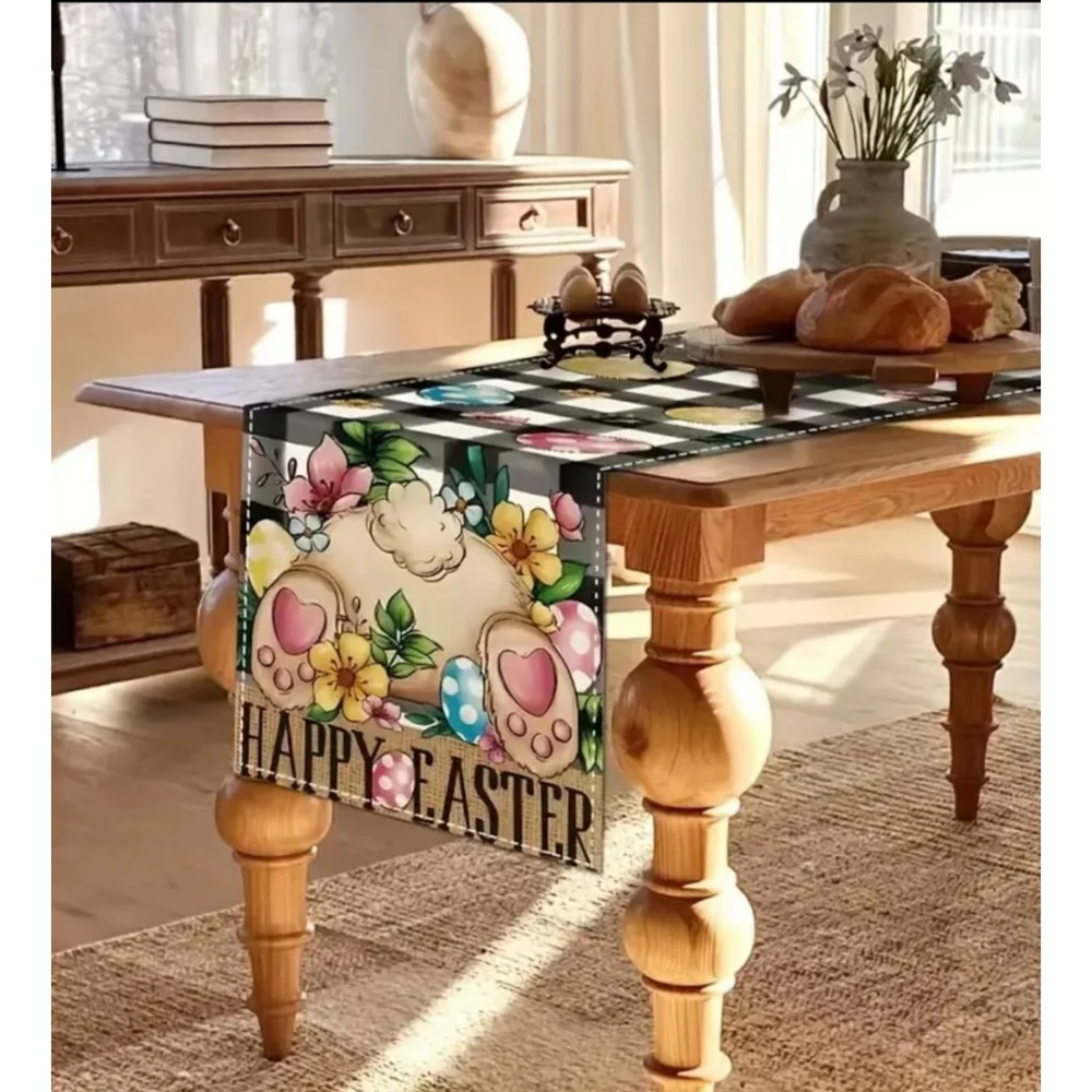 Easter Table Runner 36 in x 13 in Black and White